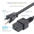 StarTech.com PXT515C19146 power cable Black 70.9" (1.8 m) NEMA 5-15P C19 coupler