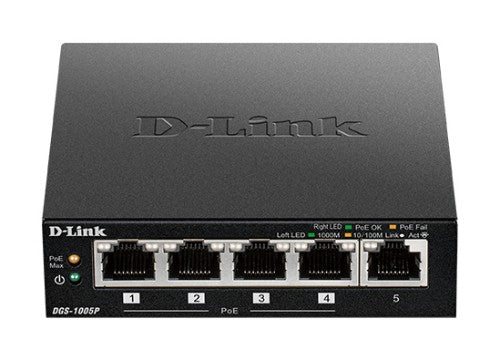 D-Link DGS-1005P Unmanaged L2 Gigabit Ethernet (10/100/1000) Power over Ethernet (PoE) Black