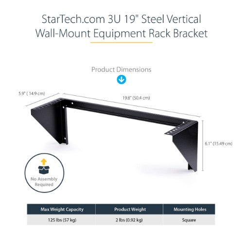 StarTech.com RK319WALLV rack cabinet 3U Wall mounted rack Black