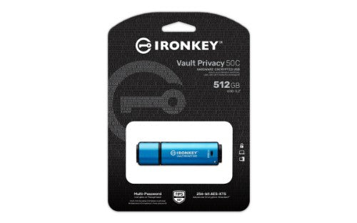 Kingston Technology IronKey Vault Privacy 50 USB flash drive 512 GB USB Type-C 3.2 Gen 1 (3.1 Gen 1) Black, Blue