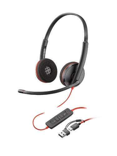 HP Poly Blackwire 3220 Stereo Headset +USB-C/A Adapter TAA