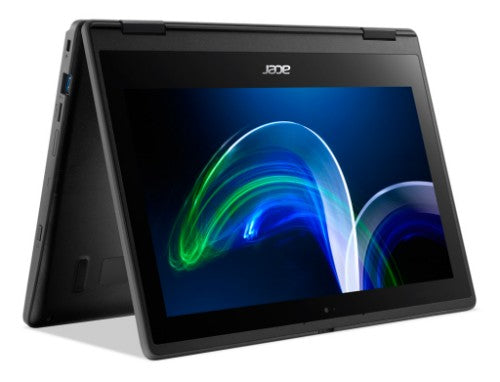 Acer TravelMate Spin B3 NX.VQWAA.005 laptop Intel® Celeron® N5100 Hybrid (2-in-1) 11.6" Touchscreen HD 4 GB DDR4-SDRAM 128 GB SSD Wi-Fi 6 (802.11ax) Windows 11 Pro Education Black
