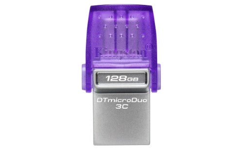 Kingston Technology DataTraveler microDuo 3C USB flash drive 128 GB USB Type-A / USB Type-C 3.2 Gen 1 (3.1 Gen 1) Stainless steel, Purple