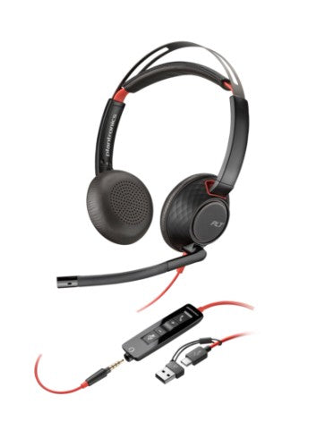 HP Poly Blackwire 5220 Headset +Inline Cable +USB-C/A Adapter TAA