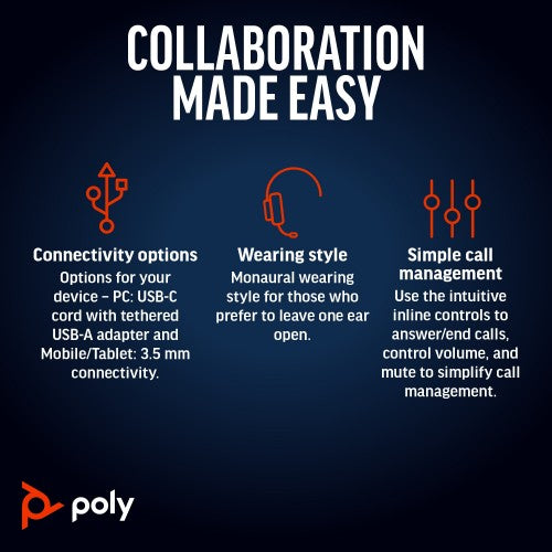 HP Poly Blackwire 5220 Stereo USB-C Headset +3.5mm Plug +USB-C/A Adapter