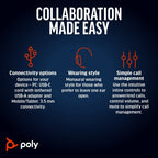 HP Poly Blackwire 5220 Stereo USB-C Headset +3.5mm Plug +USB-C/A Adapter