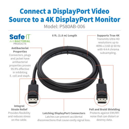 Tripp Lite P580AB-006 DisplayPort cable 72" (1.83 m) Black