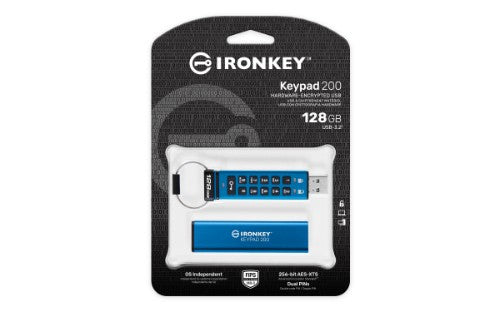 Kingston Technology IronKey Keypad 200 USB flash drive 128 GB USB Type-A 3.2 Gen 1 (3.1 Gen 1) Blue