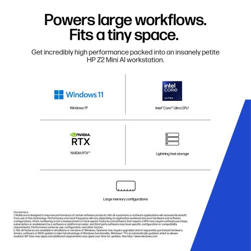 HP Z2 Mini G1i Intel Core Ultra 9 285 32 GB DDR5-SDRAM 1 TB SSD NVIDIA RTX Pro 2000 Blackwell Windows 11 Pro Mini PC Workstation AI Workstation, AI PC Black