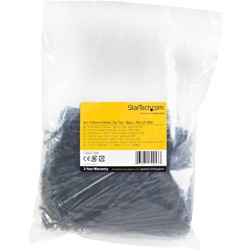 StarTech.com CBMZT4BK cable tie Releasable cable tie Nylon, Plastic Black 1000 pc(s)