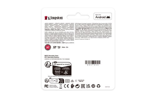 Kingston Technology 64GB micSDXC Canvas Select Plus Gen3 100R A1 Single Pack w/o ADP