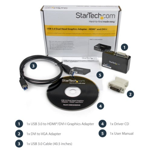 StarTech.com USB32HDDVII USB graphics adapter 2048 x 1152 pixels Black