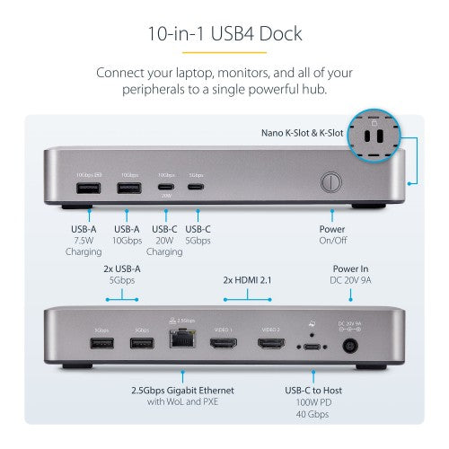 StarTech.com 155NA-USB4-DOCK laptop dock/port replicator Wired Silver
