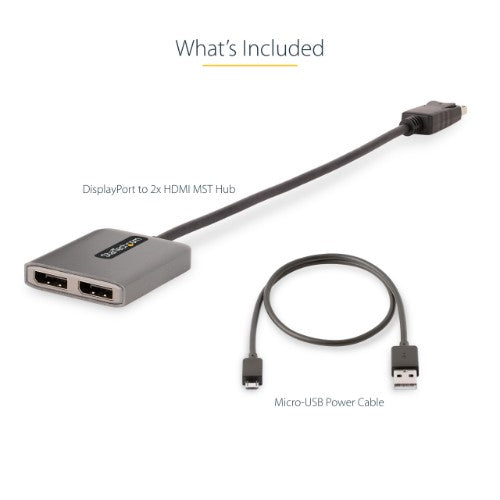 StarTech.com MST14DP122HD video cable adapter 11.8" (0.3 m) DisplayPort 2 x HDMI Black, Gray