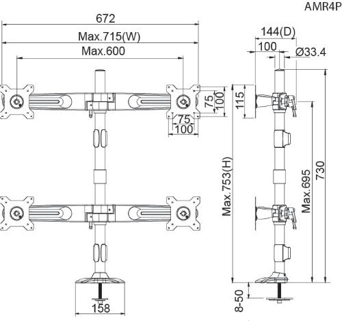Amer Networks AMR4P monitor mount / stand 24" Clamp Black